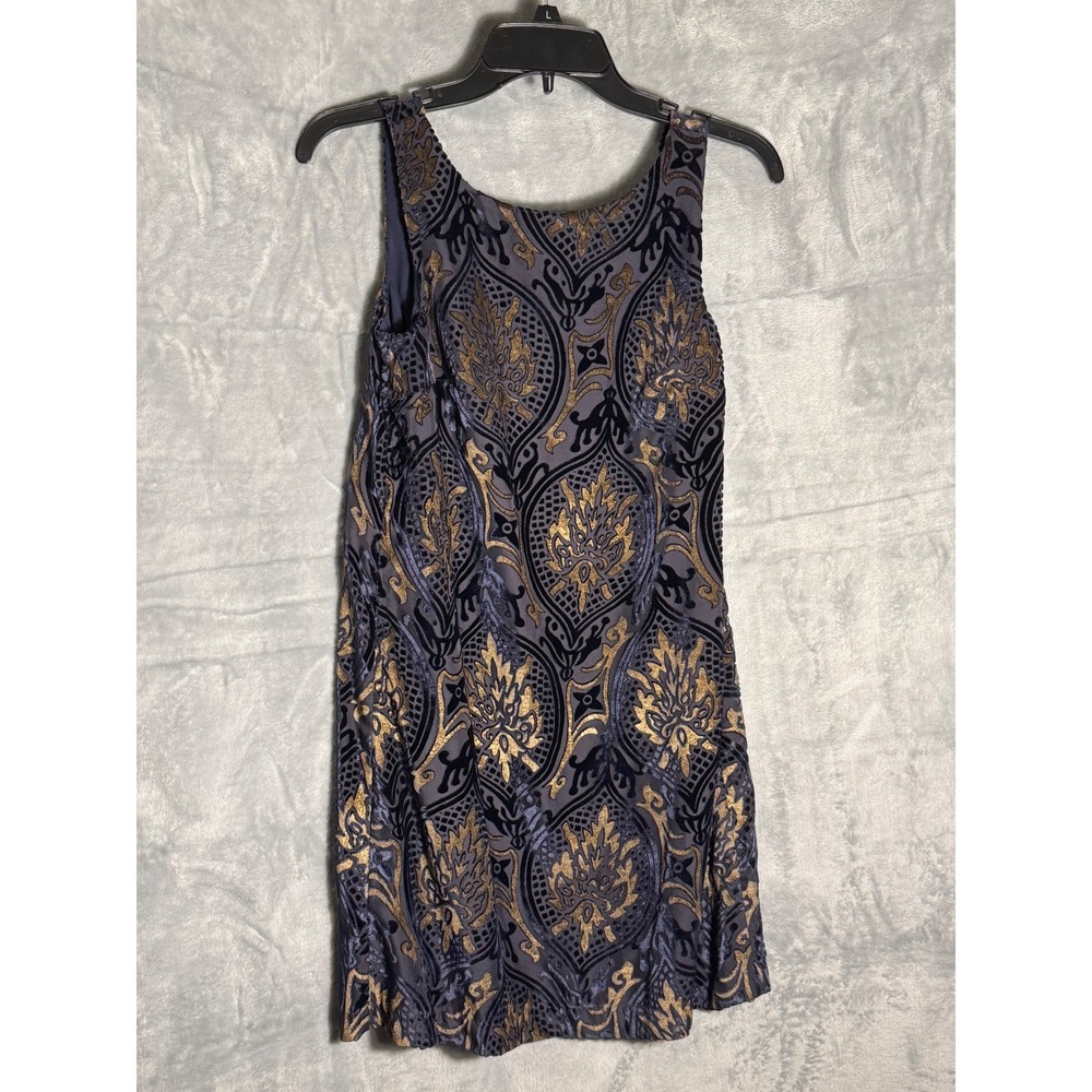 Ann Taylor LOFT Womens XSP Blue Gold Mystic Velvet Burnout Dress Sleeveless